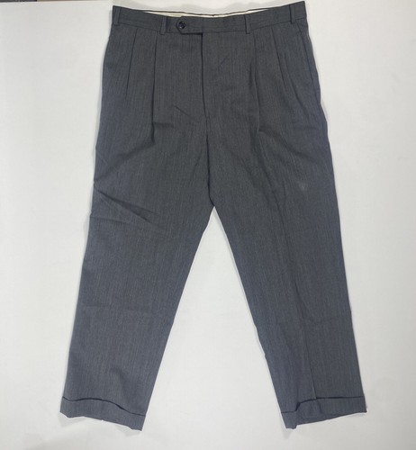 Brooks Brothers Pants Mens 38x29.5 Grey Wool Straight Career Casual Cuffed - Picture 1 of 7