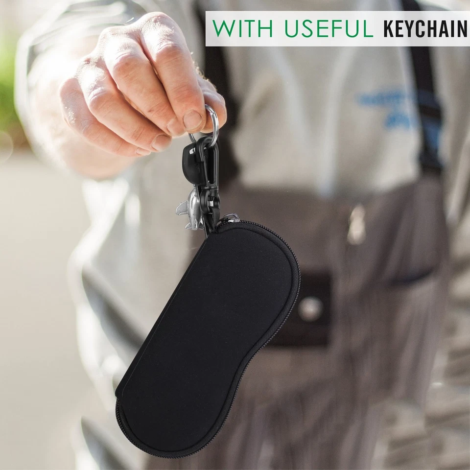 MoKo Eyeglass Soft Case, Zippered Neoprene Sunglasses Pouch w/Clip for Men Women - Image 4 of 4