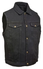 MEN'S MILWAUKEE  BIKER DENIM VEST JACKET GUN POCKETS W/COLLAR BLACK DENIM.