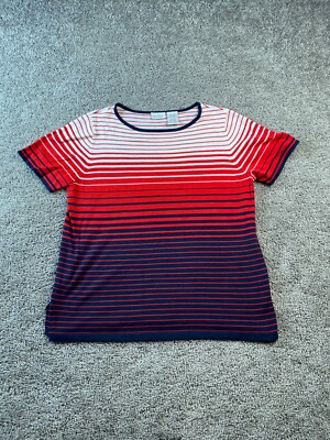 White Stag Shirt Womens 16W Plus Red Black Stripe Knit Short Sleeve Ladies