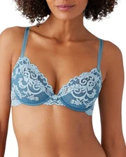 Wacoal 851322 Instant Icon Underwire Bra 36DD Provincial Blue Lace $65 NWT