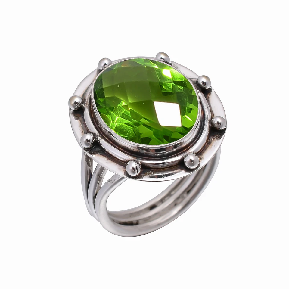 Anillo elegante de plata esterlina 925 maciza con piedras preciosas de peridoto joyería V4922 Foto 3 de 4