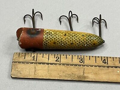Vintage Heddon Lucky 13 Frog Scale Red Head Wood Fishing Vintage Heddon Lucky 13 Frog Scale Red Head Wood Fishing