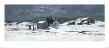 Snowscape Bieber Mill Timothy Barr Signed 1994 Art Print Full Moon 35x15 1/2.