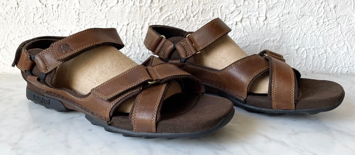 Timberland Brown Leather Open Toe Adj Straps Smart Comfort Sport Sandal Mens 14M