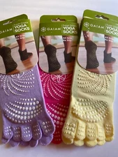 Gaiam Yoga Socks Toe SUPER Grippy Pink Yellow Purple  New Shoe size 5-10