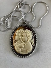 Sisters Mother & Daughter Friends Cameo Brown Necklace 925 Sterling Silver Chain