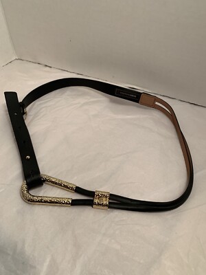BCBG MAXAZRIA Polyurethane Faux Leather Brown Belt Gold  display picture 3