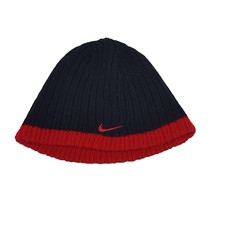 Vintage Nike Black Red Knit Swoosh Logo Beanie Youth 4/7 Toboggan Ski Hat Cap