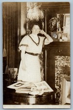 1908 Woman House Interior Indianapolis Indiana IN RPPC Photo Antique Postcard