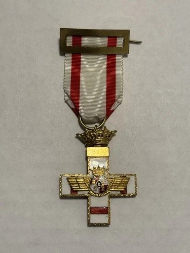 WW2 Spanish Cross Of Military Merit Pin Red Stripe Enamel Guilloche Distinction