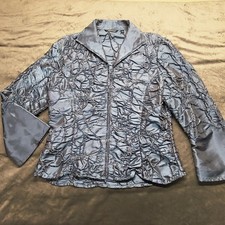 Samuel Dong Women Blazer Blue Jacket Textured Zip LG
