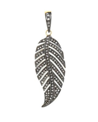 Pave Diamond Leaf Pendant Oxidized 925 Silver Vintage Handmade Designer Pendant