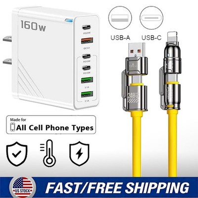 160W 6-port Type C Charger Fast Charging QC3.0 For Samsung iPhone Android Phone