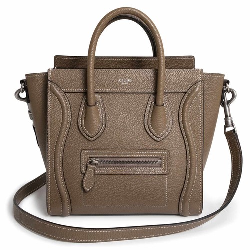 CELINE  189243DRU Luggage Nano Shopper Drum Calf Suri Greige 2Way Shoulder Handb