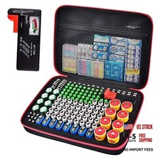 Battery Organizer Storage Case with BT-168 Tester - Holds 225 Batteries AA Red
