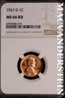 1957-D Lincoln Wheat Cent-NGC MS 66 Red Choice Gem BU No Reserve #SLK905