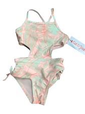 Cat  Jack Girls Pink Green Floral One-Piece Swimsuit 12m