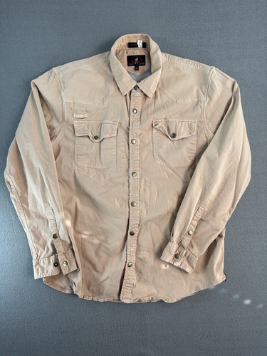 Gramicci, Vintage Gramicci Shirt Mens XL Beige Solid Twill Western Snap Button Up Casual