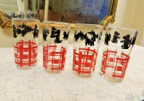 VTG Federal Glass Scottie Scotty Dog Drinking Glasses SCOTTISH TERRIER TUMBLERS