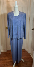 R M Richards 2 Pc Dress Set Size 16 Blue Shimmer Jacket Layered Look