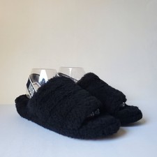 UGG Fluff Yeah Slide Women Size 9 Black Sheepskin Plush Platform Slippers Sandal