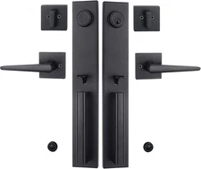 Double Door Handlset for Front Door in Matte Black (Keyed&Dummy Entry Handle Set
