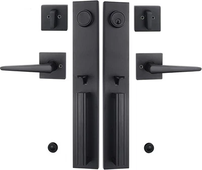 NEWBANG Double Door Handlset for Front Door in Matte Black (Keyed&Dummy Entry Handle Set