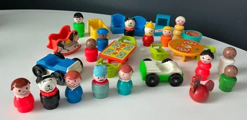 LOT (30) 1970s Vintage Fisher Price Little People Cars, Furniture Accessories