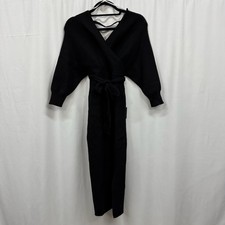 Lulu's Black Sweater V-Neck Dolman Sleeve Front Slit Dress Small NWT