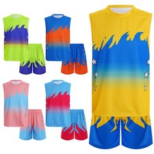 Kids Boys Suit With Shorts Set Color Block Outfit Training Sleeveless T-shirt