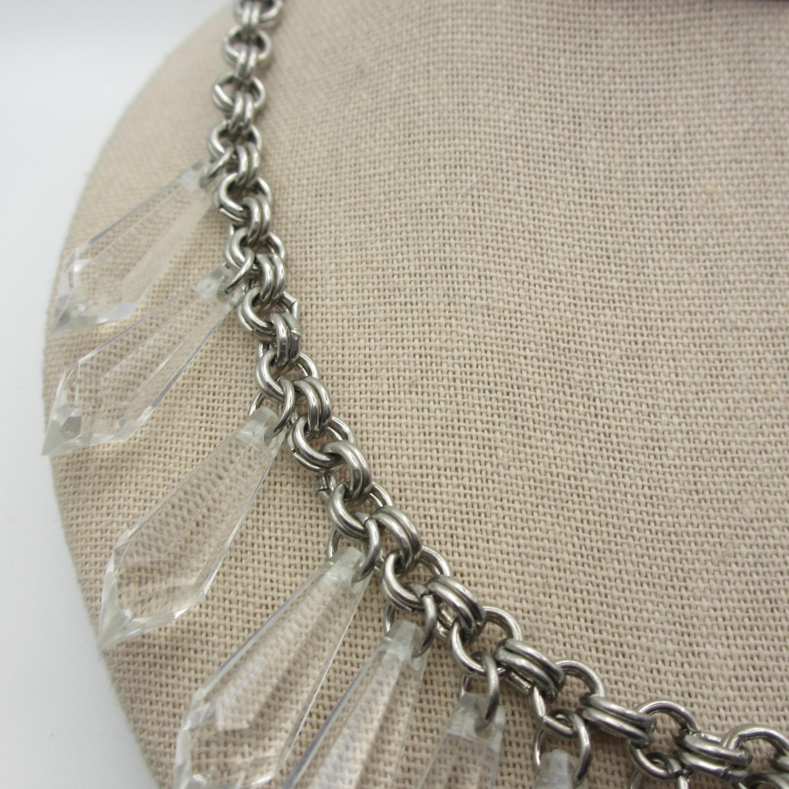 Lucite Necklace Drop Dangle Statement Silver Tone… - image 5
