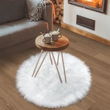 White Faux Fur Rug Small Round Fluffy Rug 2x2 Feet Round Rug for Kids Room Ro...