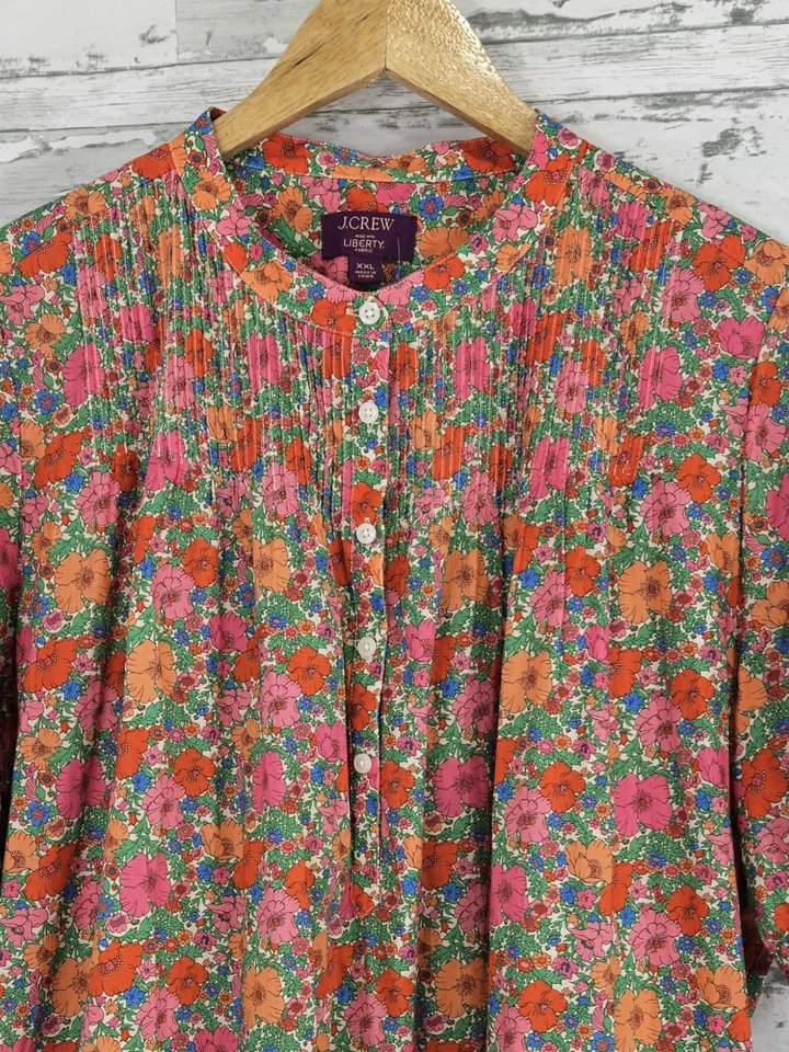J Crew Liberty Fabric Short Sleeve Mini Shirt Dress Meadow Song Fabric Women XXL - Image 2 of 4