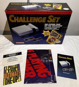 Nintendo NES Challenge Set Console With 12 Games And Cleaning Kit.