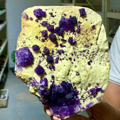 7.25LB Natural purple cubic white fluorite based mineral crystal sample/China