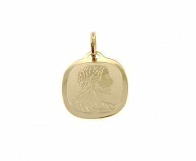 18K YELLOW GOLD PENDANT SQUARE MEDAL JESUS FACE 15 MM ENGRAVABLE - Main Image