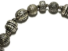 Silver Beaded Necklace 18” Made With Love toggle clasp heart beads Tribal