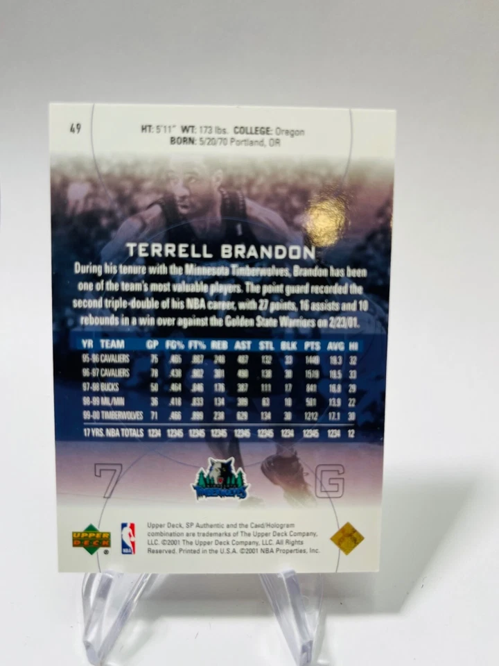 TERRELL BRANDON 2000-01 Upper Deck SP Authentic #49 TIMBERWOLVES - Image 2 of 2