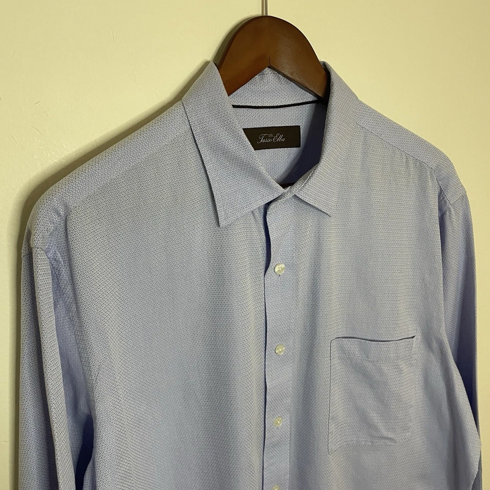 Camisa de vestir con botones para hombre TASSO ELBA manga larga azul blanco mini cuadros talla XL Foto 2 de 4
