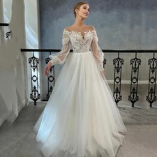 Elegant Princess Wedding Dress Puff Sleeves Lace Applique Illusion Back Bridal