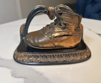 Single Vintage Bronze-Tone Baby Shoe Bookend Nursery Office Décor