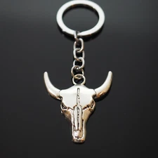 Vintage Skull Bull OX Head Horns 41x38mm Silver Charm Keychain Key Chain Gift