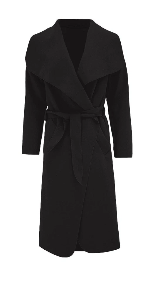 Womens Italian Coat Ladies Long Waterfall Duster Belted Drape Trench Jacket 8-22 - Image 2 of 4