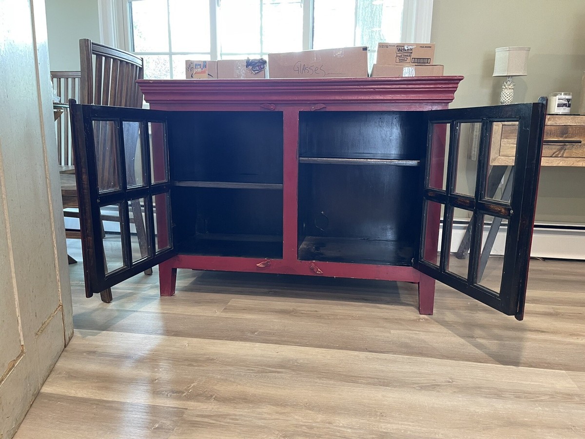 Farmhouse Vintage Red tv stand cabinet crate and barrel Rustic
