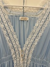 VINTAGE ERICA LOREN New York Blue NYLON LACE SET OF NIGHT GOWN ROBE USA Large