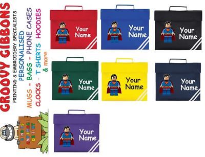 Personalised lego superman school  Book Bag Reading Library Folder homework 