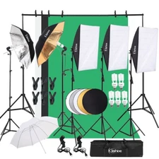 New Kshioe Photo Studio Photography Lighting Kit Umbrella Softbox Backdrop Stand