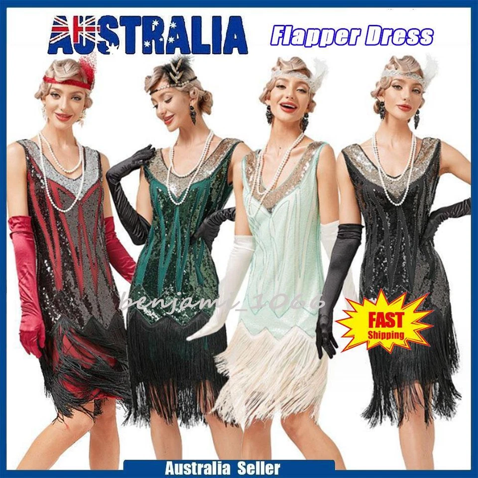 Ladies 1920s Vintage Sequins Flapper Dress Great Gatsby Party Cocktail Costume