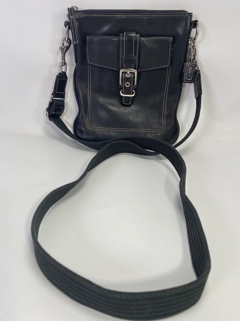 Coach black top leather messenger bag